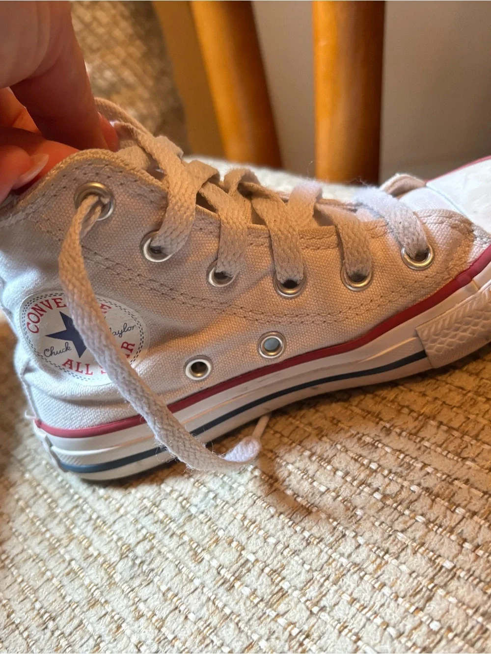 Converse White High Top Sneakers with Red Trim